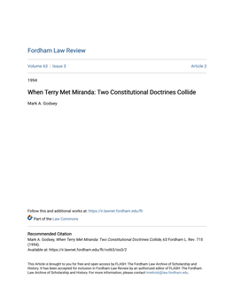 When Terry Met Miranda: Two Constitutional Doctrines Collide