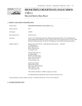 BROMOTRIFLUOROMETHANE (HALOCARBON 13B-1) Material Safety Data Sheet ______