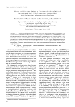 Living and Monomer-Selective Copolymerization of N-Butyl Acrylate and Methyl Methacrylate with the Aid of Bis(2,6-Di-Tert-Butylphenoxy)Ethylaluminum