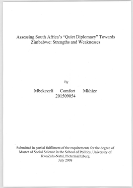 Assessing South Africa's "Quiet Diplomacy" Towards Zimbabwe: Strengths and Weaknesses