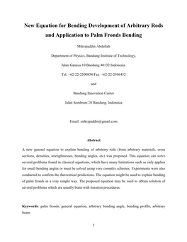 New Equation for Bending Development of Arbitrary Rods and Application to Palm Fronds Bending