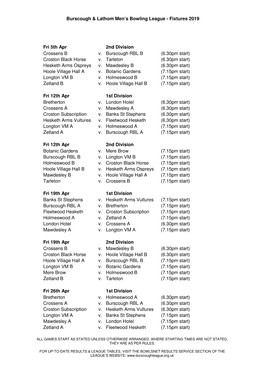 Fixtures 2019 Fri 5Th Apr 2Nd Division Crossens B V