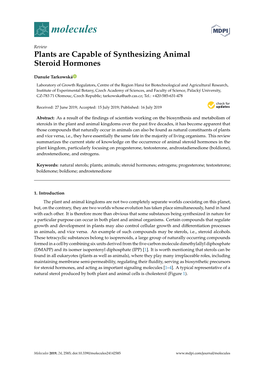 Plants Are Capable of Synthesizing Animal Steroid Hormones