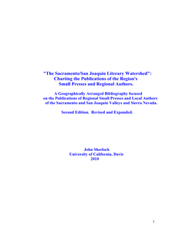 The Sacramento/San Joaquin Literary Watershed": Charting the Publications of the Region's Small Presses and Regional Authors