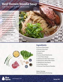 Beef Ramen Noodle Soup with Choy Sum & Enoki Mushrooms