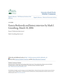 Francis Borkowski Oral History Interview by Mark I. Greenberg, March 18, 2004 Francis T