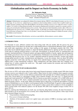 Globalization and Its Impact on Socio-Economy in India