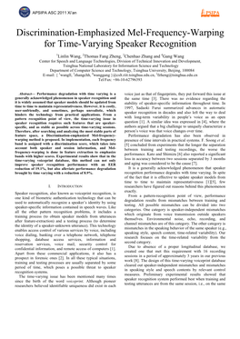 Discrimination-Emphasized Mel-Frequency-Warping for Time-Varying Speaker Recognition