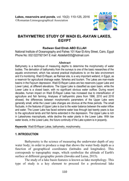 Bathymetric Study of Wadi El-Rayan Lakes, Egypt