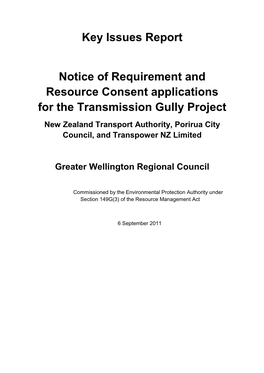 Key Issues Report Notice of Requirement and Resource