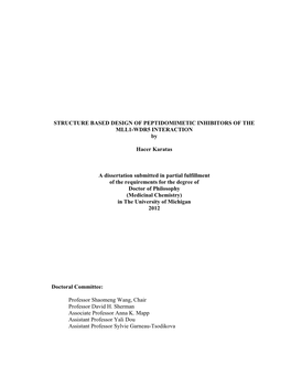 STRUCTURE BASED DESIGN of PEPTIDOMIMETIC INHIBITORS of the MLL1-WDR5 INTERACTION By