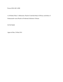 Protocol H8A-MC-LZBE a 24-Month, Phase 3, Multicenter, Placebo