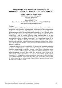 Determining and Applying the Response of Ephemeral Lakes to Extreme Flood Events Using Eo