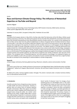 Rezo and German Climate Change Policy: the Influence of Networked Expertise on Youtube and Beyond