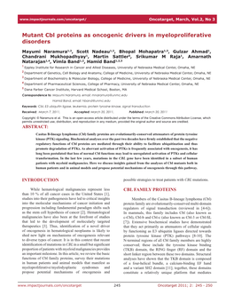 Mutant Cbl Proteins As Oncogenic Drivers in Myeloproliferative Disorders