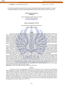 Upaya Hb. Jassin Dalam Penyelesaian Polemik Heboh Sastra Cerpen “Langit Makin Mendung” Karya Kipanjikusmin Di Majalah Sastra Tahun 1968-1970