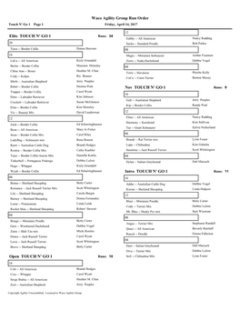 Waco Agility Group Run Order Elite TOUCH N' GO 1 Open TOUCH N