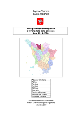 Principali Interventi Regionali a Favore Della Zona Pistoiese Anni 2015-2020
