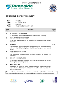 Agenda Document for Dukinfield District Assembly, 06/10/2015 18:30