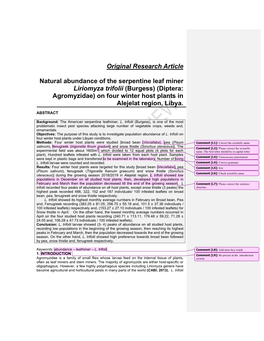 Diptera: Agromyzidae) on Four Winter Host Plants in Alejelat Region, Libya