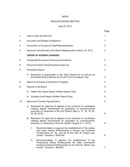 REGULAR BOARD MEETING April 27, 2012 Page 1. Call to Order And