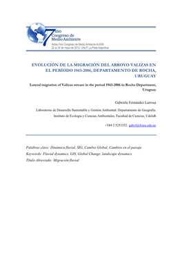 Evolución De La Migración Del Arroyo Valizas En El Período 1943-2006, Departamento De Rocha, Uruguay