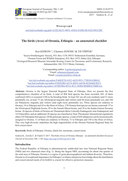 The Birds (Aves) of Oromia, Ethiopia – an Annotated Checklist