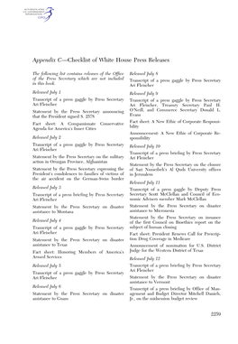 Appendix C—Checklist of White House Press Releases