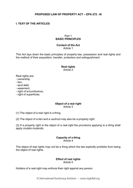 Proposed Law of Property Act – Epa 272 - Iii