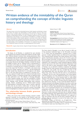 Written Evidence of the Inimitability of the Quran on Comprehending the Concept of Arabic Linguistic History and Theology