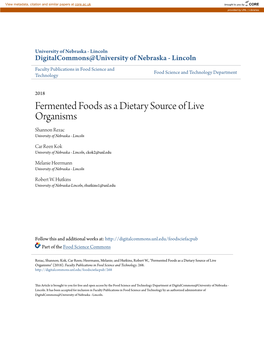 Fermented Foods As a Dietary Source of Live Organisms Shannon Rezac University of Nebraska - Lincoln