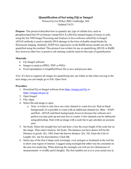 Quantification of Foci Using Fiji Or Imagej Protocol by Lee Pribyl, Phd, Cambridge, MA Updated 3/6/21