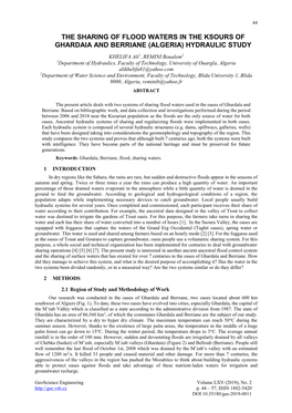 The Sharing of Flood Waters in the Ksours of Ghardaia and Berriane (Algeria) Hydraulic Study