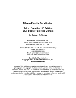 Gibson Electric Serialization Taken from the 11 Edition Blue Book Of