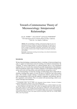 Toward a Commonsense Theory of Microsociology: Interpersonal Relationships