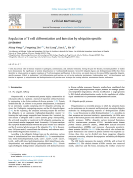 Cellular Immunology Regulation of T Cell Differentiation and Function By