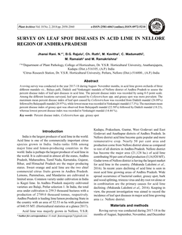 Survey on Leaf Spot Diseases in Acid Lime in Nellore Region of Andhra Pradesh