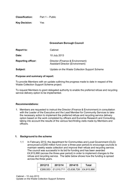 Yes Gravesham Borough Council Report To: Cabinet Date