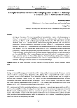 Earning Per Share Under International Accounting Regulations and Based on the Example of Companies Listed on the Warsaw Stock Exchange