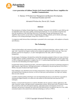 ( Gan) Based Solid State Power Amplifiers for Satellite Communication