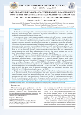 Uvulopalatopharyngoplasty Combined with Radiofrequency Tongue Base Reduction As One Stage Multilevel Surgery for the Treatment of Obstructive Sleep Apnea Syndrome