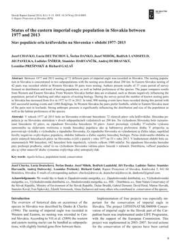 Status of the Eastern Imperial Eagle Population in Slovakia Between 1977 and 2013 Stav Populácie Orla Kráľovského Na Slovensku V Období 1977–2013