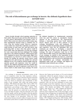 The Role of Discontinuous Gas Exchange in Insects: the Chthonic Hypothesis Does Not Hold Water Allen G