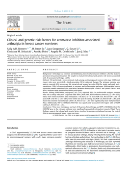 Clinical and Genetic Risk Factors for Aromatase Inhibitor-Associated Arthralgia in Breast Cancer Survivors