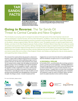 Going in Reverse: the Tar Sands Oil Threat to Central Canada and New England