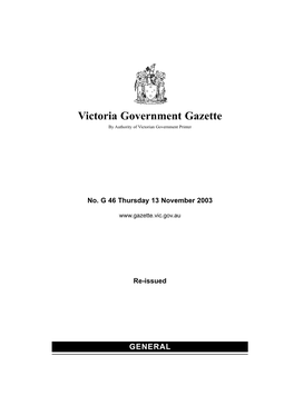 Victoria Government Gazette by Authority of Victorian Government Printer