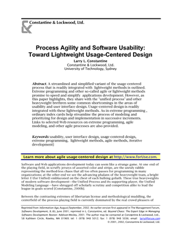 Process Agility and Software Usability: Toward Lightweight Usage-Centered Design Larry L