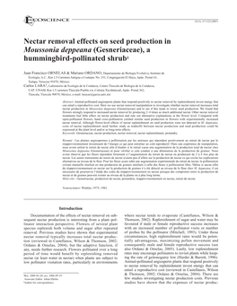 Nectar Removal Effects on Seed Production in Moussonia Deppeana (Gesneriaceae), a Hummingbird-Pollinated Shrub1