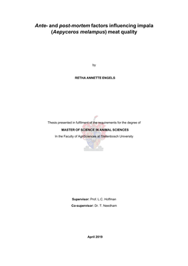 And Post-Mortem Factors Influencing Impala (Aepyceros Melampus) Meat Quality