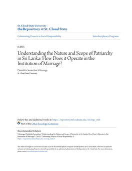 Understanding the Nature and Scope of Patriarchy in Sri Lanka: How Does It Operate in the Institution of Marriage? Dinishika Sumuduni Vithanage St